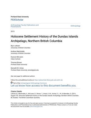 Holocene Settlement History of the Dundas Islands Archipelago, Northern British Columbia