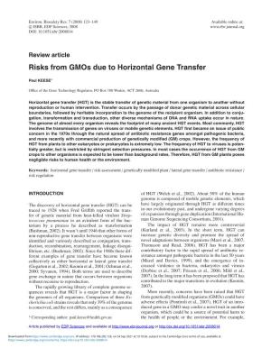 Risks from Gmos Due to Horizontal Gene Transfer