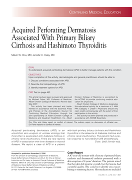Acquired Perforating Dermatosis Associated with Primary Biliary Cirrhosis and Hashimoto Thyroiditis