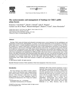 The Socioeconomics and Management of Santiago De Chile's Public Urban Forests Francisco J