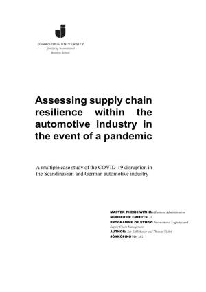 Assessing Supply Chain Resilience Within the Automotive Industry in the Event of a Pandemic