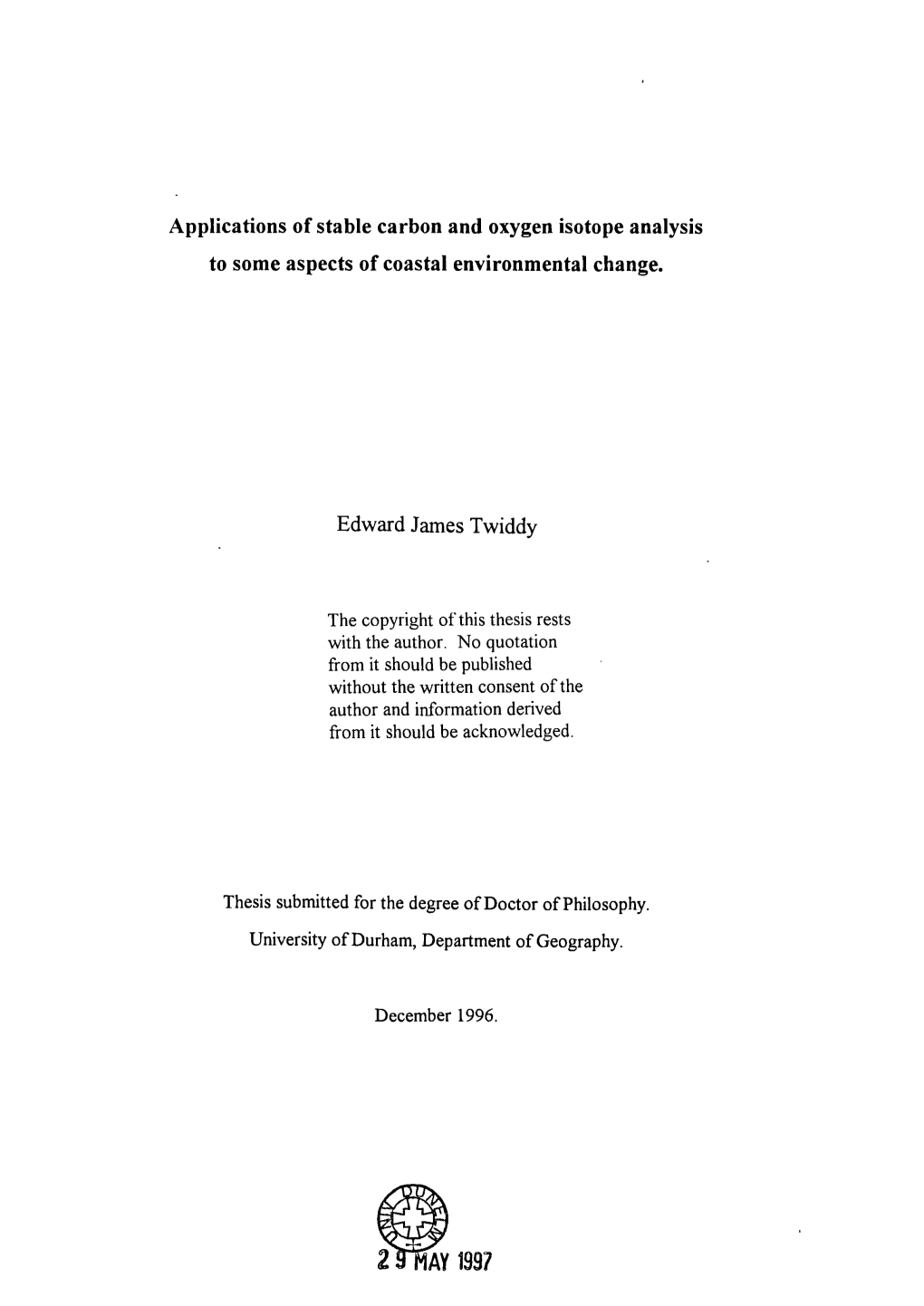 Applications of Stable Carbon and Oxygen Isotope Analysis to Some Aspects of Coastal Environmental Change