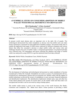 An Emprical Study on Consumers Adoption of Mobile Wallet with Special Reference to Chennai City