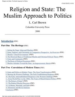 Religion and State: the Muslim Approach to Politics CIAO DATE: 01/01 Religion and State: the Muslim Approach to Politics L