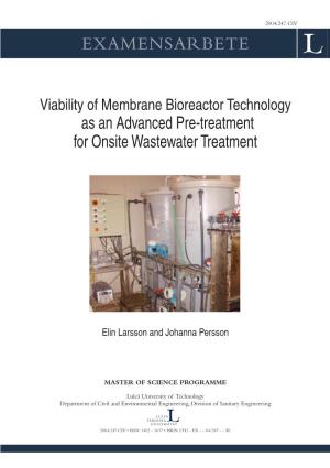 Viability of Membrane Bioreactor Technology As an Advanced Pre-Treatment for Onsite Wastewater Treatment