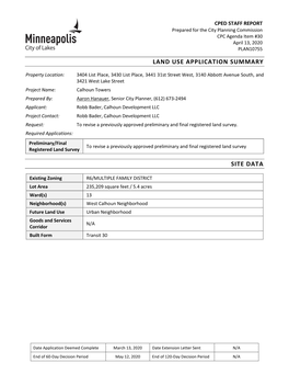 Land Use Application Summary Site Data