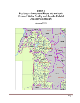 Basin 2 Poultney – Mettawee Rivers Watersheds Updated Water Quality and Aquatic Habitat Assessment Report