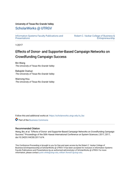 And Supporter-Based Campaign Networks on Crowdfunding Campaign Success