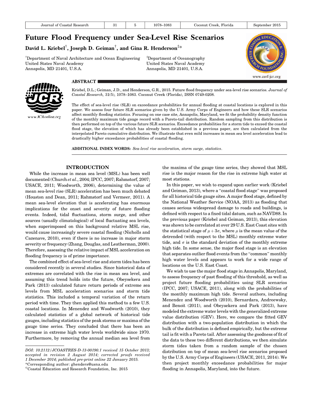 Future Flood Frequency Under Sea-Level Rise Scenarios David L