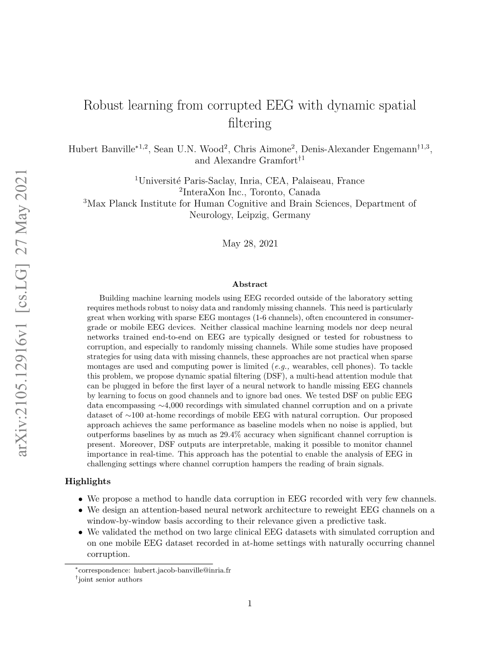 Robust Learning from Corrupted EEG with Dynamic Spatial Filtering