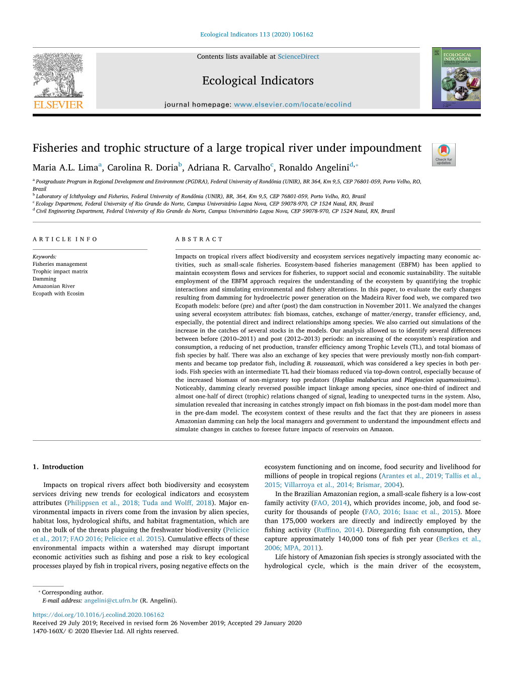 Fisheries and Trophic Structure of a Large Tropical River Under Impoundment T ⁎ Maria A.L