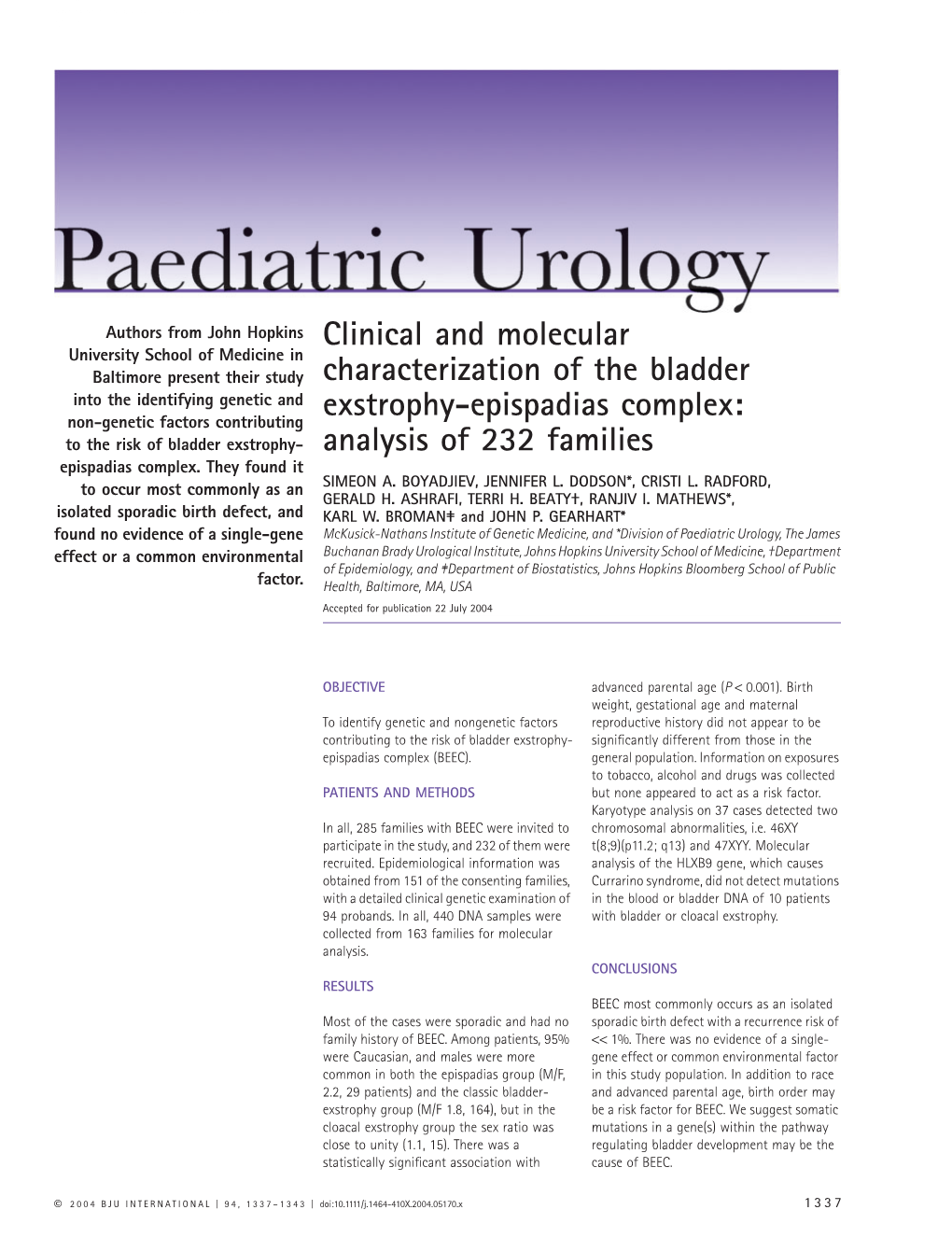 Clinical and Molecular Characterization of the Bladder