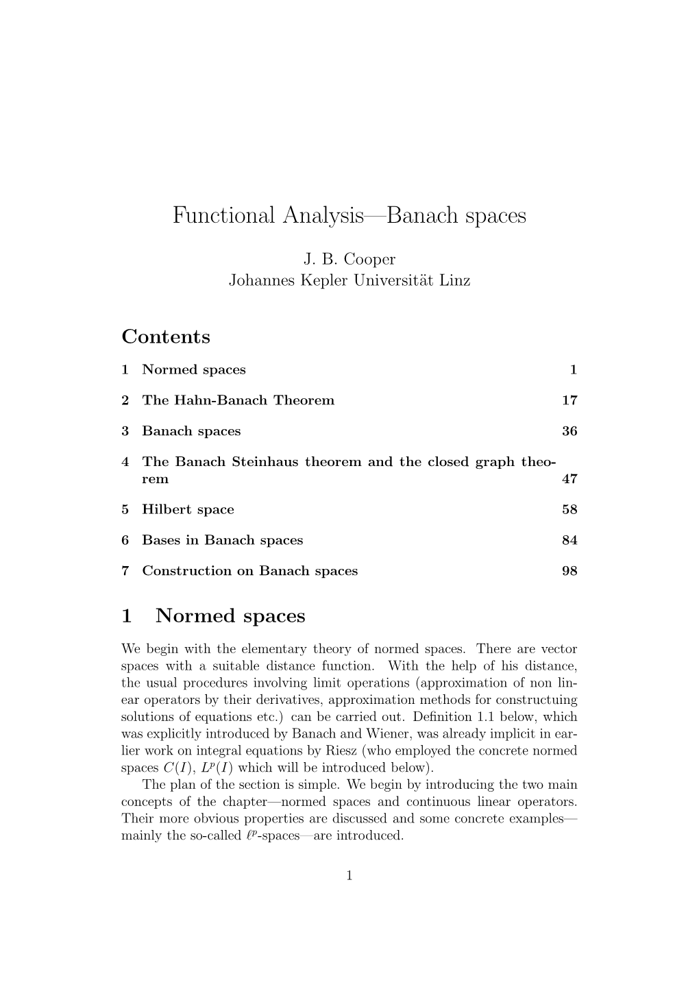 Functional Analysis—Banach Spaces