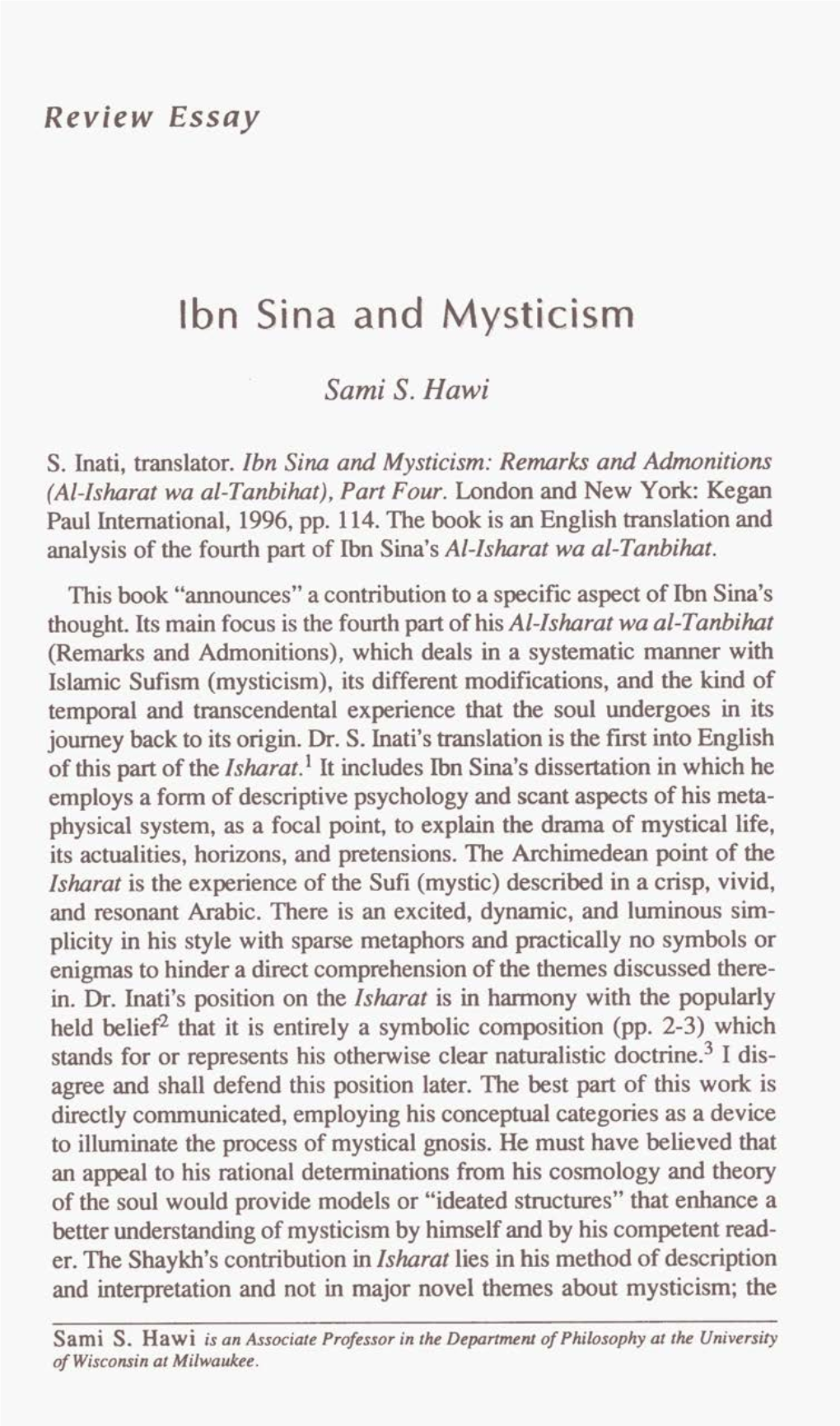 Lbn Sina and Mysticism