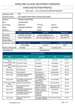 Khadi Institution Profile Khadi and Village Industries