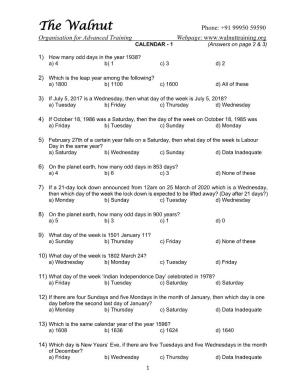 CALENDAR - 1 (Answers on Page 2 & 3)