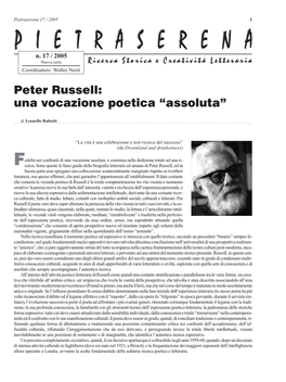 Peter Russel Una Vocazione Poetica Assoluta