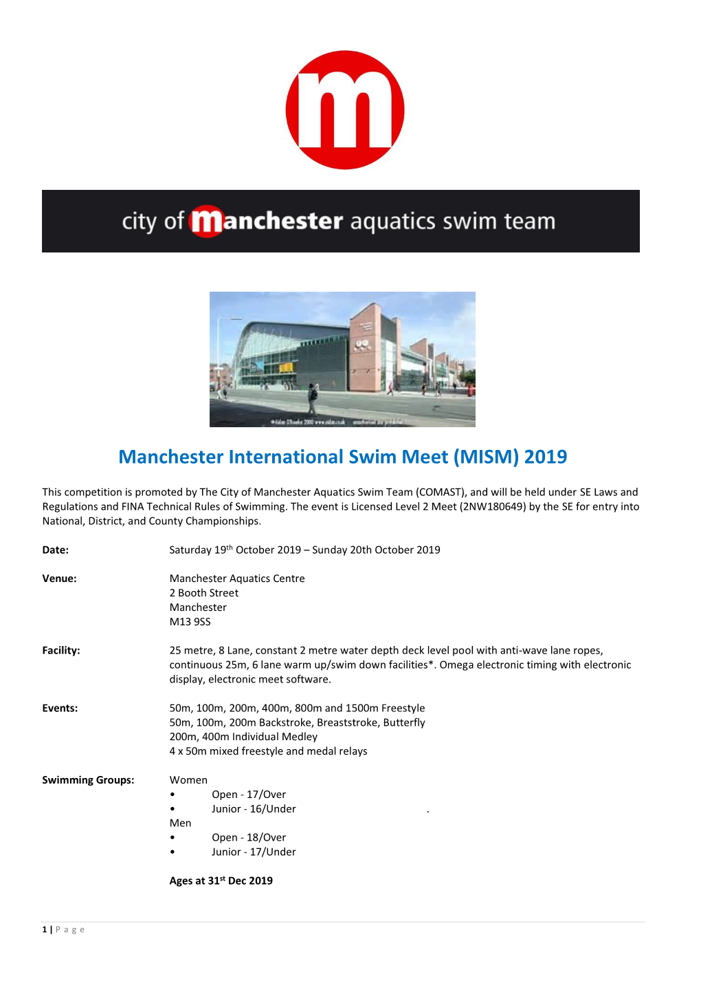 Manchester International Swim Meet (MISM) 2019