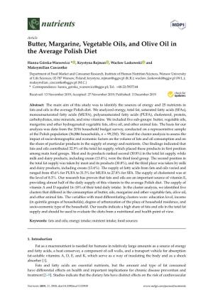 Butter, Margarine, Vegetable Oils, and Olive Oil in the Average Polish Diet