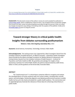 Posthumanism and Public Health: a Glossary