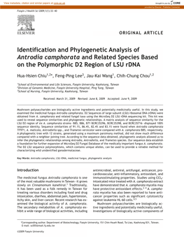 Identification and Phylogenetic Analysis of Antrodia Camphorata and Related Species Based on the Polymorphic D2 Region of LSU Rdna