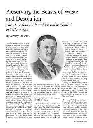 Preserving the Beasts of Waste and Desolation: Theodore Roosevelt and Predator Control in Yellowstone by Jeremy Johnston