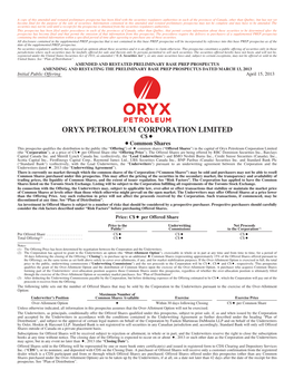 Oryx Petroleum Corporation Limited
