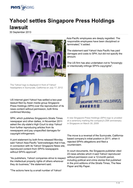 Settles Singapore Press Holdings Lawsuit 30 September 2013