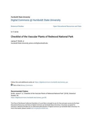 Checklist of the Vascular Plants of Redwood National Park