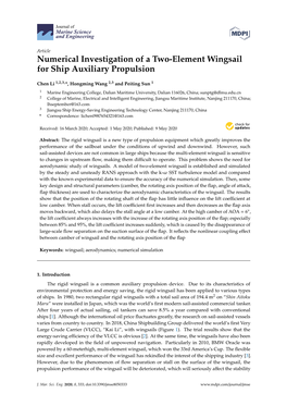 Numerical Investigation of a Two-Element Wingsail for Ship Auxiliary Propulsion