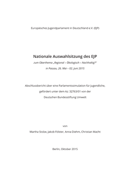 Nationale Auswahlsitzung Des EJP