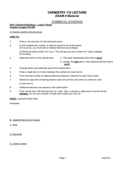 CHEMISTRY 112 LECTURE EXAM II Material