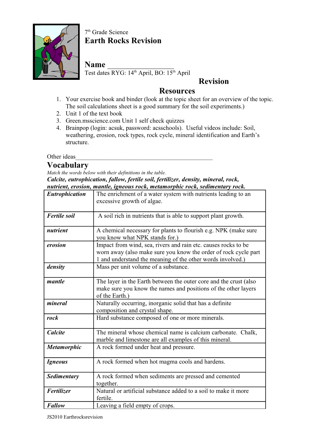 Soil and Rock Revision