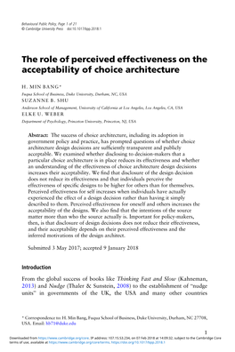 The Role of Perceived Effectiveness on the Acceptability of Choice Architecture