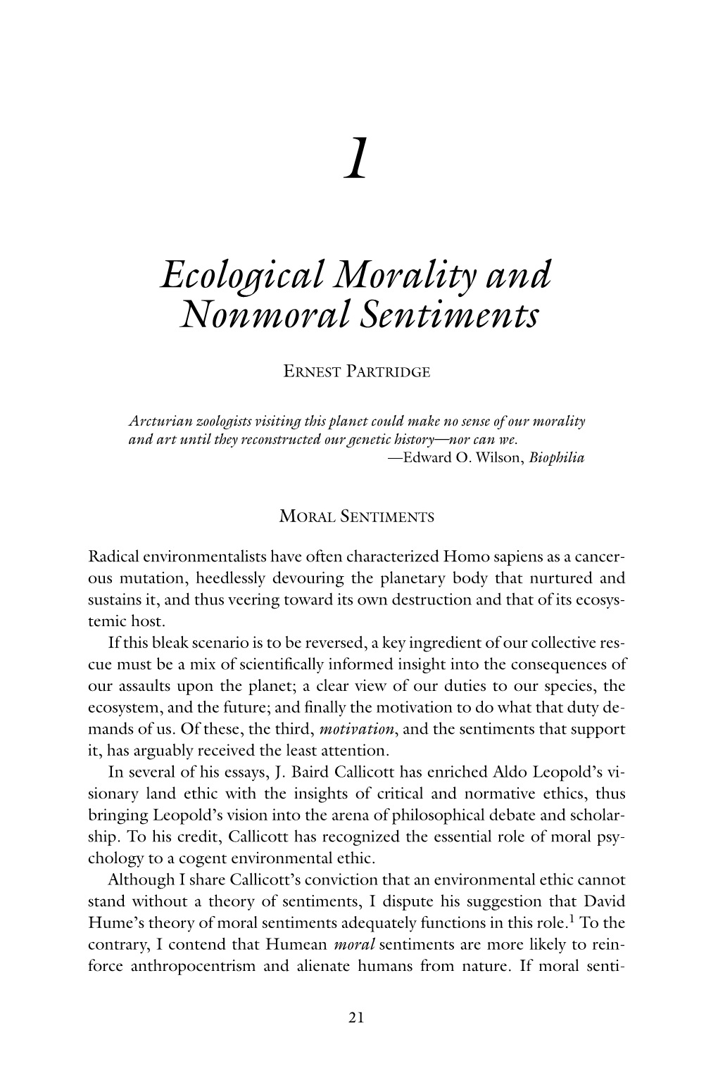 Ecological Morality and Nonmoral Sentiments