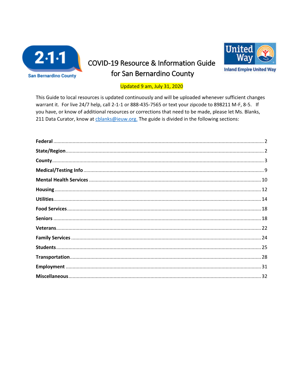 COVID-19 Resource & Information Guide for San Bernardino County