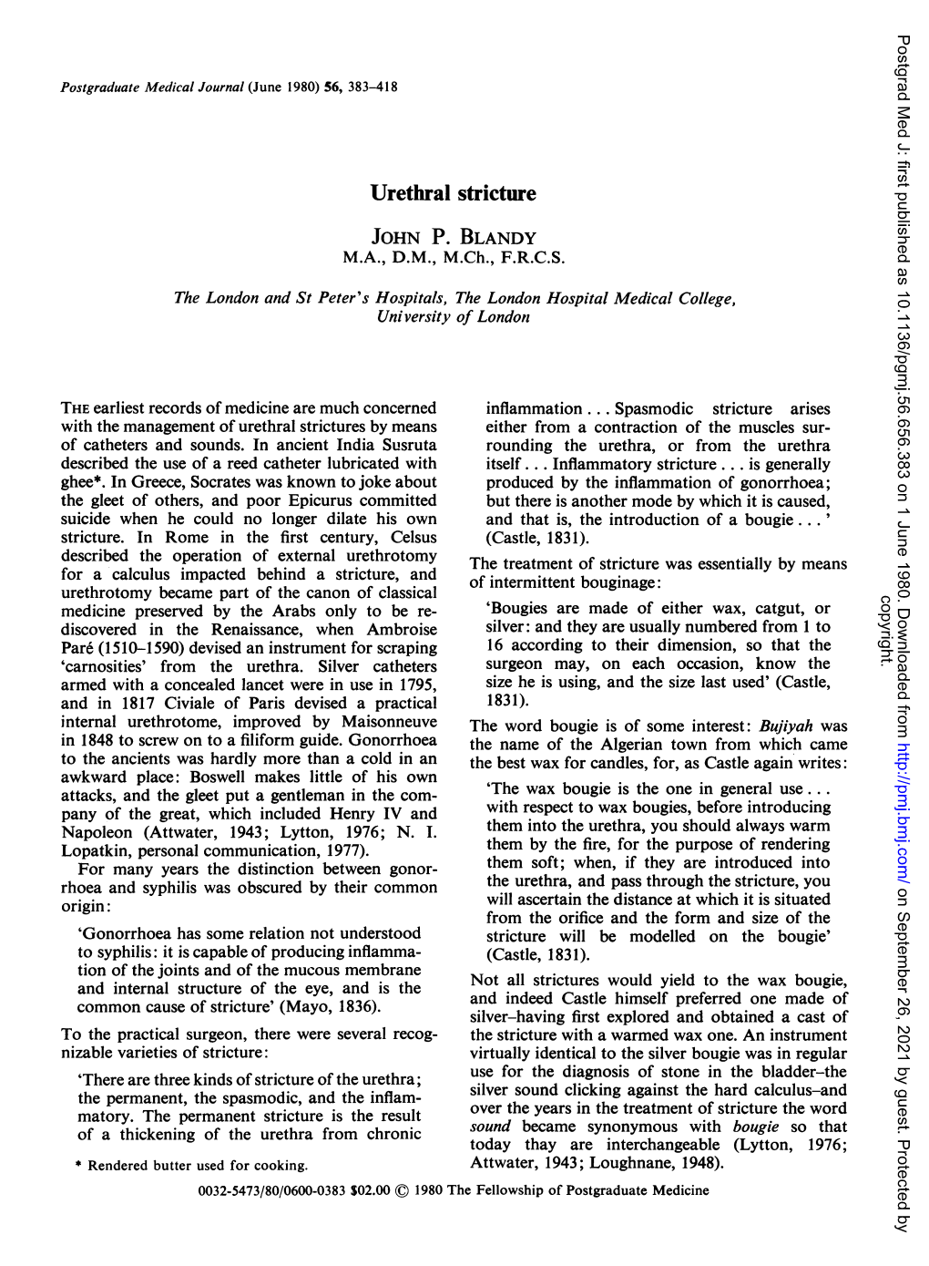 Urethral Stricture JOHN P. BLANDY M.A., D.M., M.Ch., F.R.C.S