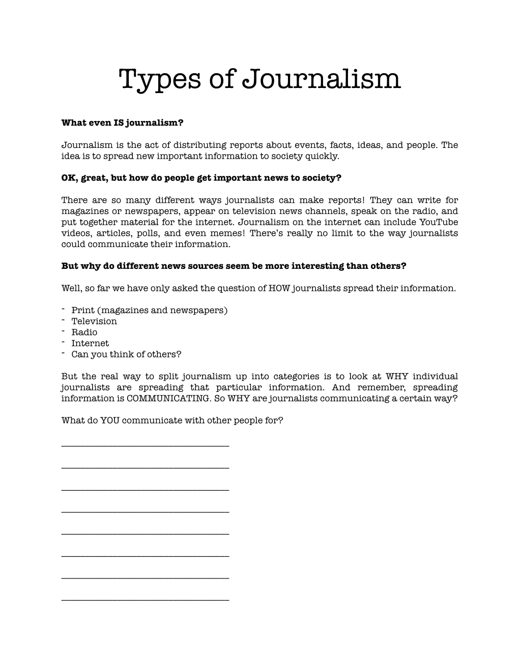 Types of Journalism Paper