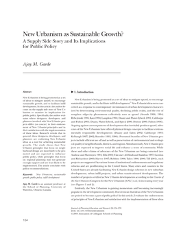 New Urbanism As Sustainable Growth? ARTICLE New Urbanism As Sustainable Growth? a Supply Side Story and Its Implications for Public Policy