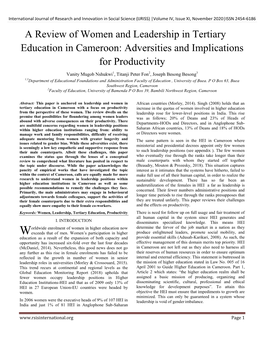 A Review of Women and Leadership in Tertiary Education in Cameroon: Adversities and Implications for Productivity