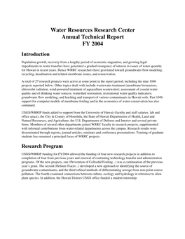 Water Resources Research Center Annual Technical Report FY 2004