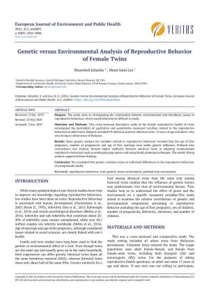 Genetic Versus Environmental Analysis of Reproductive Behavior of Female Twins