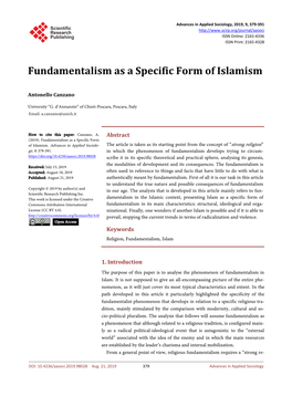 Fundamentalism As a Specific Form of Islamism