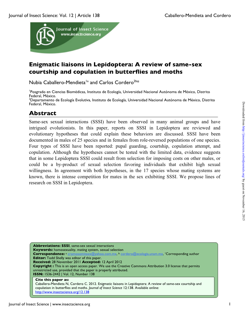 Enigmatic Liaisons in Lepidoptera: a Review of Same-Sex Courtship and Copulation in Butterflies and Moths