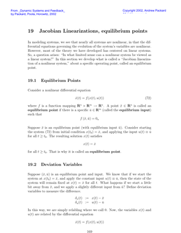 19 Jacobian Linearizations, Equilibrium Points