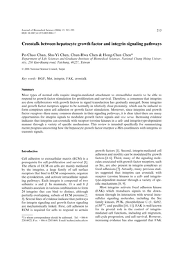 Crosstalk Between Hepatocyte Growth Factor and Integrin Signaling Pathways