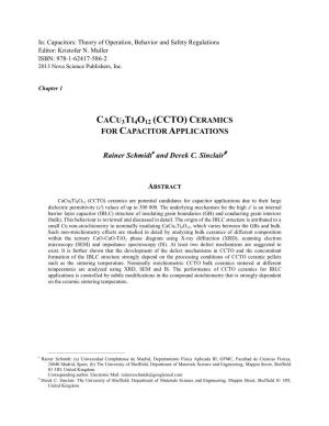 Cacu3ti4o12 (Ccto) Ceramics for Capacitor Applications