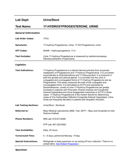 17-Hydroxyprogesterone, Urine