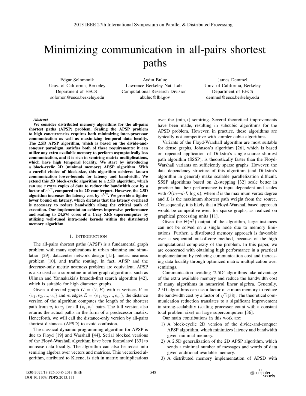 Minimizing Communication in All-Pairs Shortest Paths