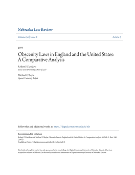 Obscenity Laws in England and the United States: a Comparative Analysis Robert P